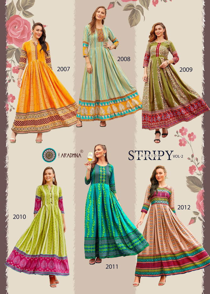 Aradhna Fashion Stripy 2 Cotton Wholesale Anarkali Kurti Collection